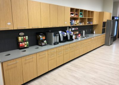 Wooden cabinets installed by MAC in a break room in Kansas City