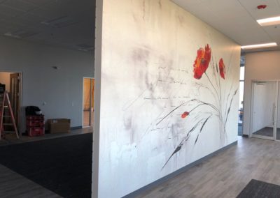 Flower mural wall with wood flooring installed by MAC in Kansas City
