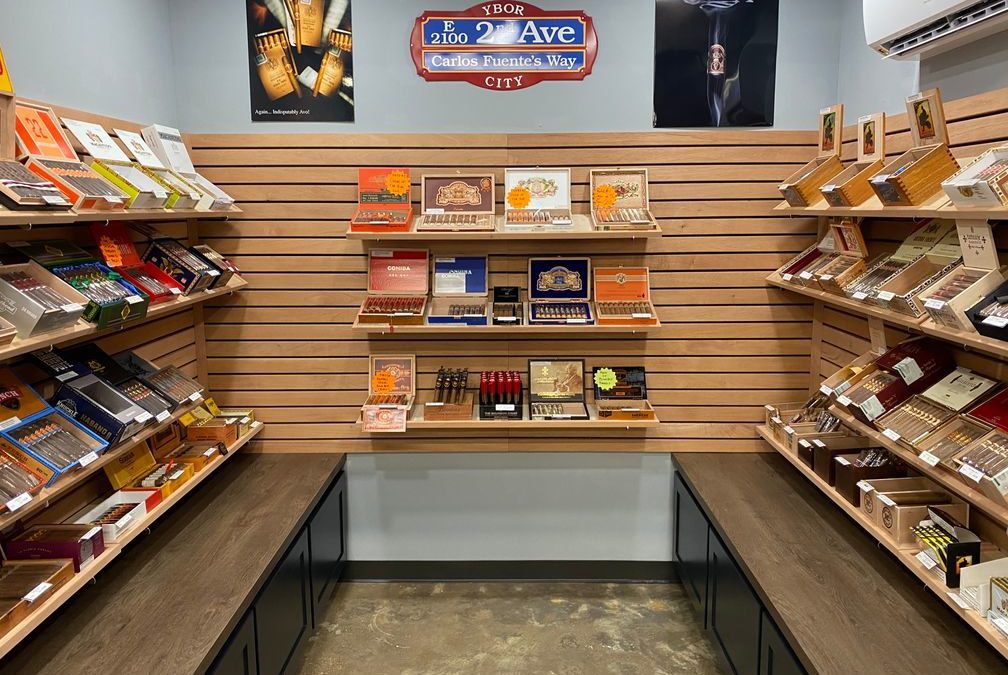 Cigar shop interior with custom wood siding installed by Mid-America Contractors